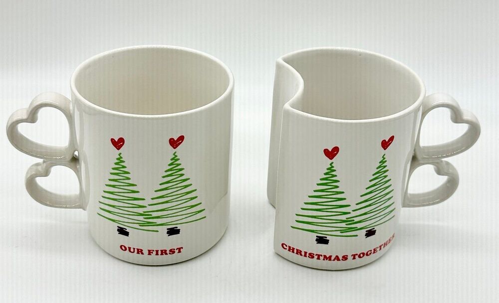 Enesco "Our First Christmas Together" Set of 2 Christmas Tree Nesting Mugs